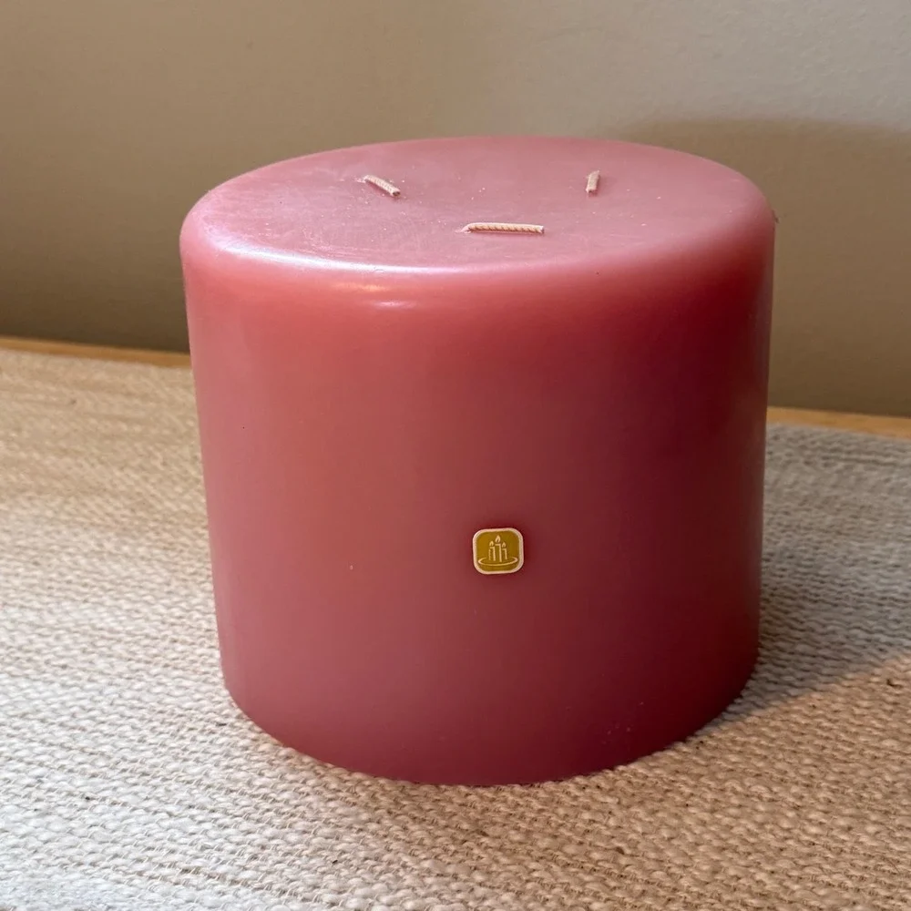 PartyLite 3 Wick Pillar Candle Strawberry Rhubarb New in Box Retired